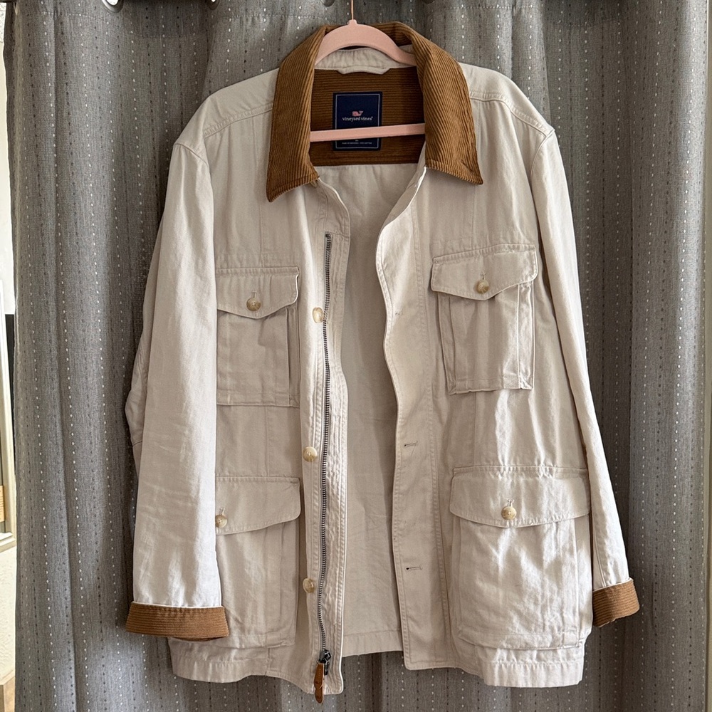 Vineyard Vines Cream Jacket with Brown Corduroy Detail